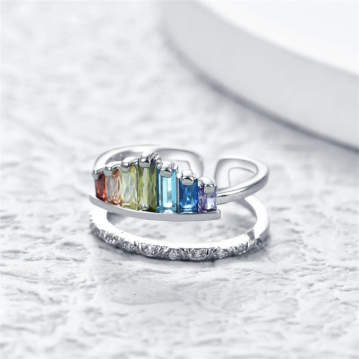 Multicolor Crystal & Silver-Plated Crown Open Ring