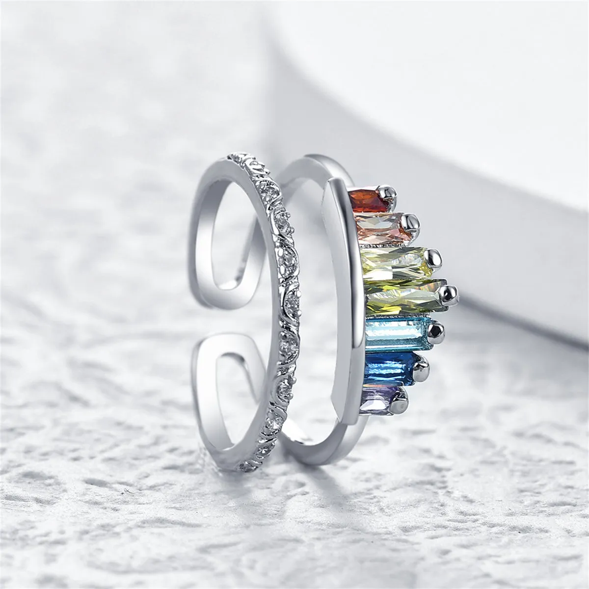 Multicolor Crystal & Silver-Plated Crown Open Ring