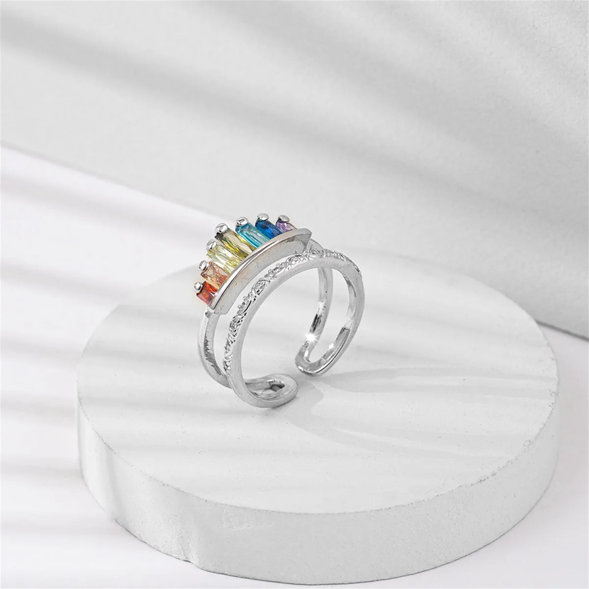 Multicolor Crystal & Silver-Plated Crown Open Ring