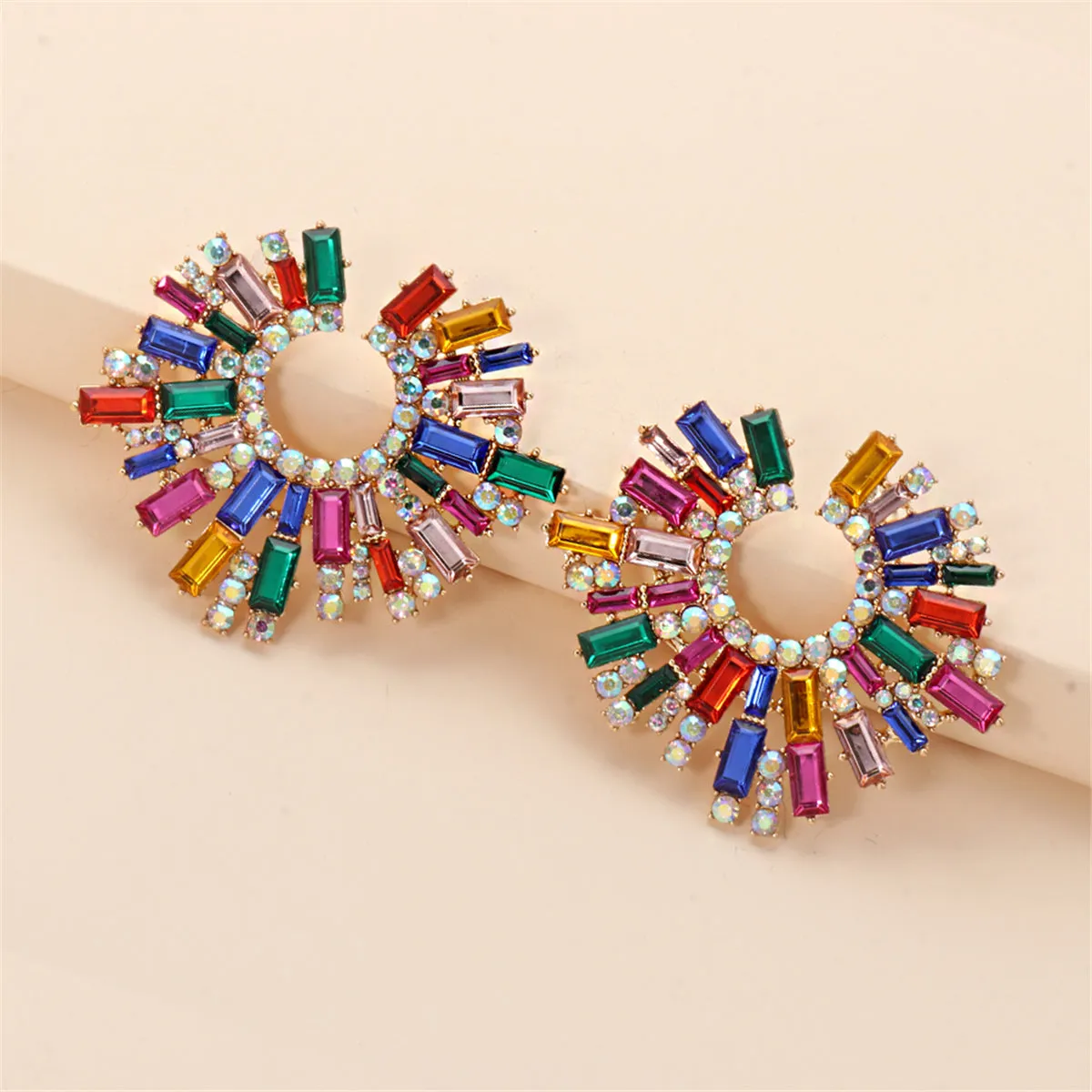 Multicolor Cubic Zirconia & 18K Gold-Plated Hola Round Stud Earrings