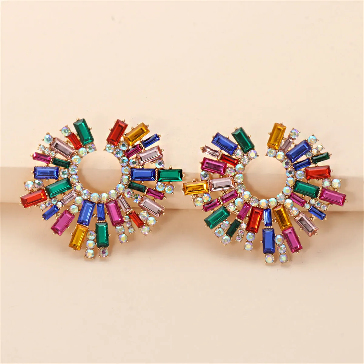 Multicolor Cubic Zirconia & 18K Gold-Plated Hola Round Stud Earrings