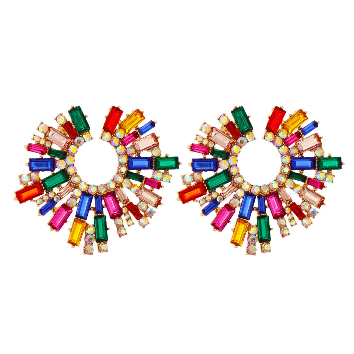 Multicolor Cubic Zirconia & 18K Gold-Plated Hola Round Stud Earrings