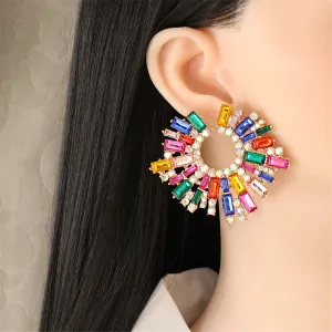 Multicolor Cubic Zirconia & 18K Gold-Plated Hola Round Stud Earrings