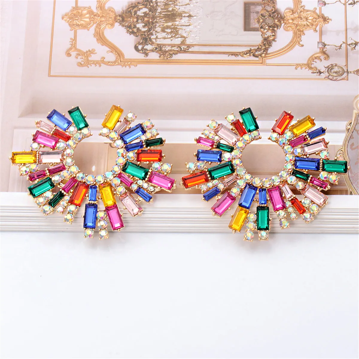 Multicolor Cubic Zirconia & 18K Gold-Plated Hola Round Stud Earrings