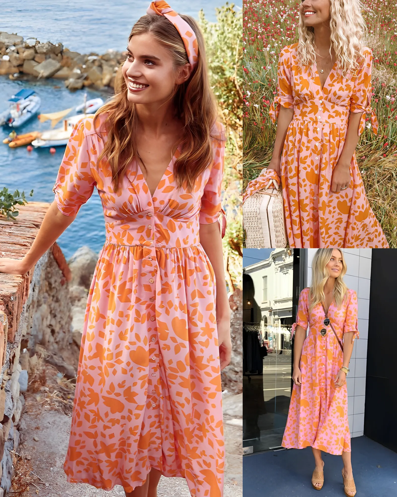 Natacha® | Elegant Dress With An Orange Pattern
