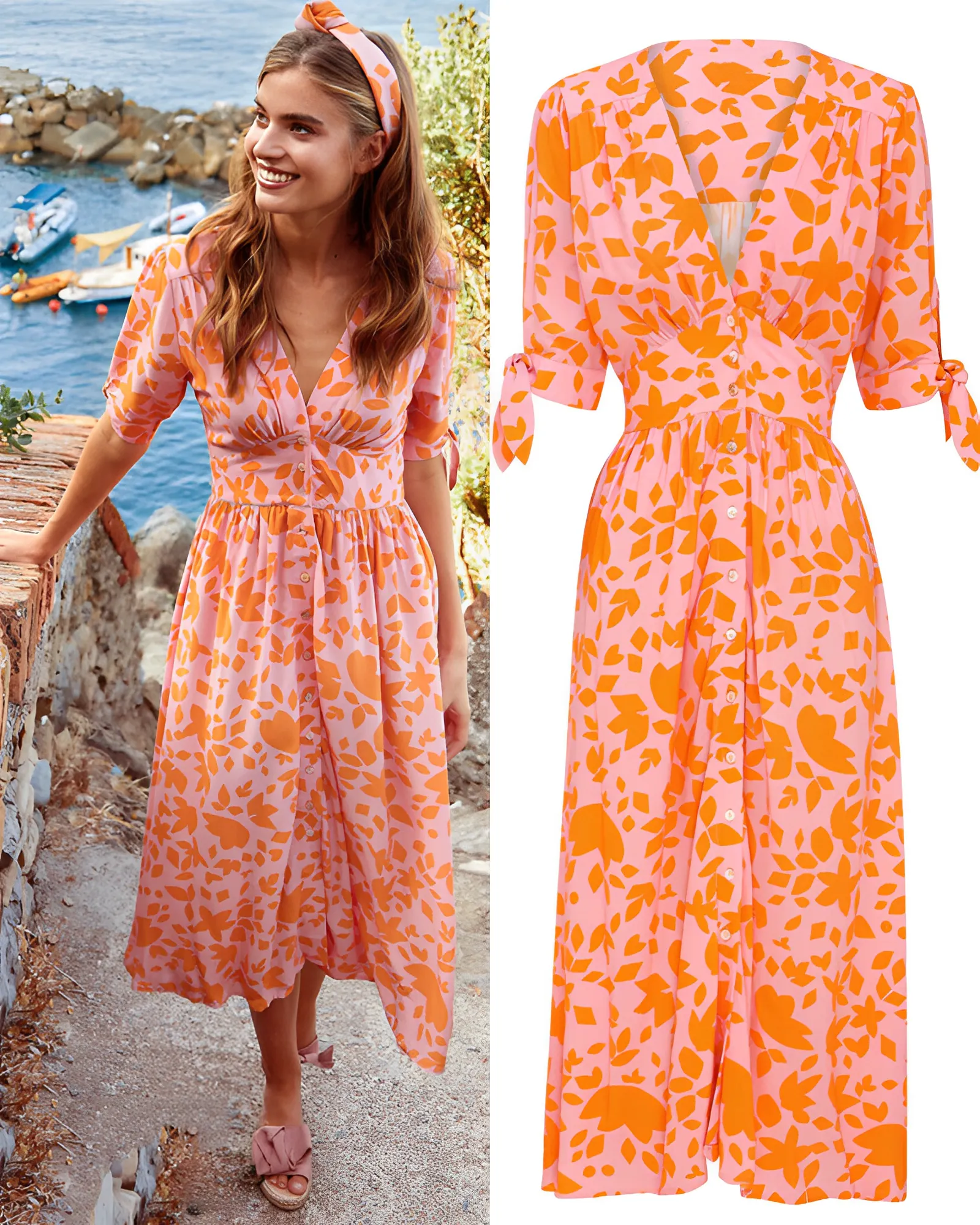 Natacha® | Elegant Dress With An Orange Pattern