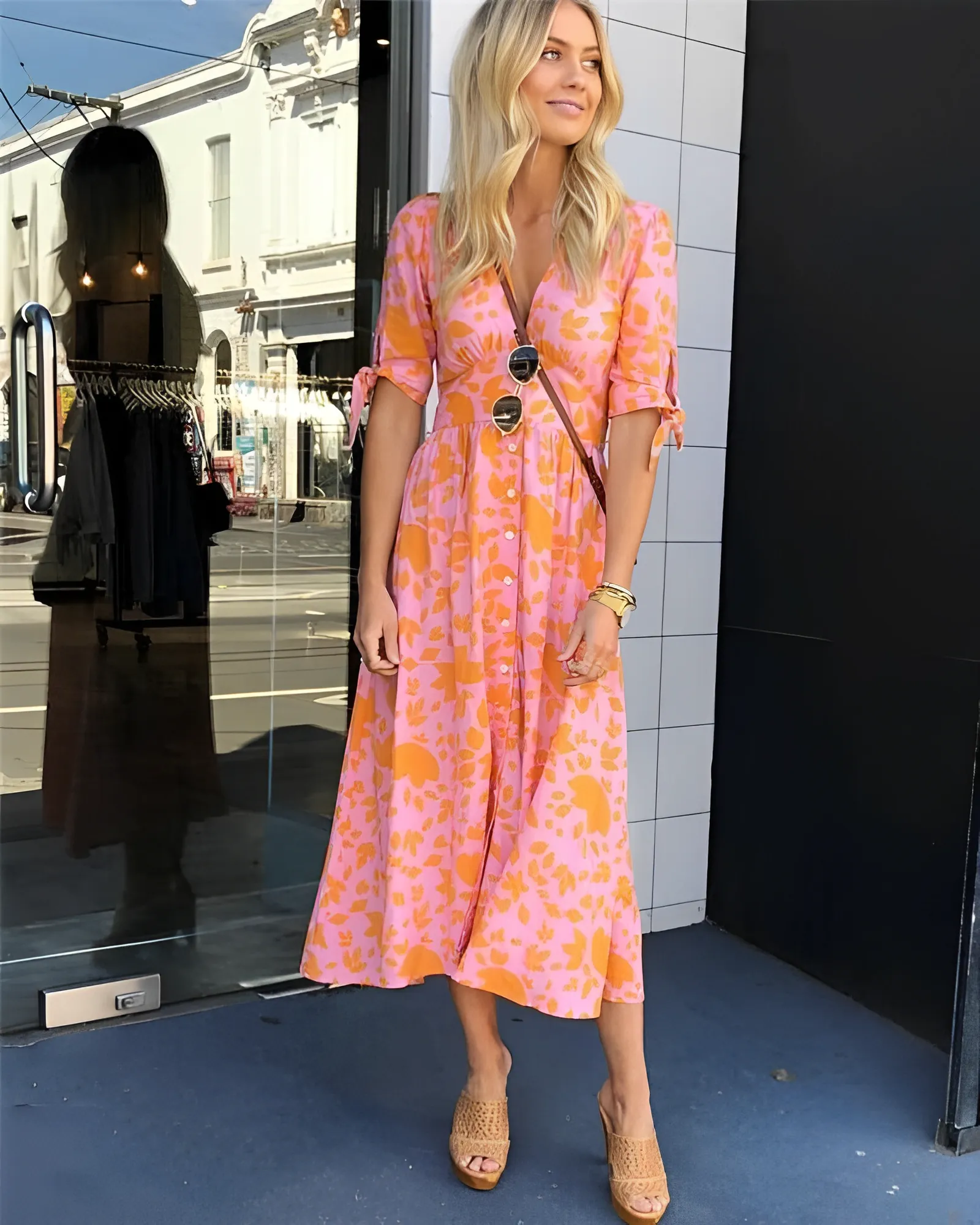 Natacha® | Elegant Dress With An Orange Pattern