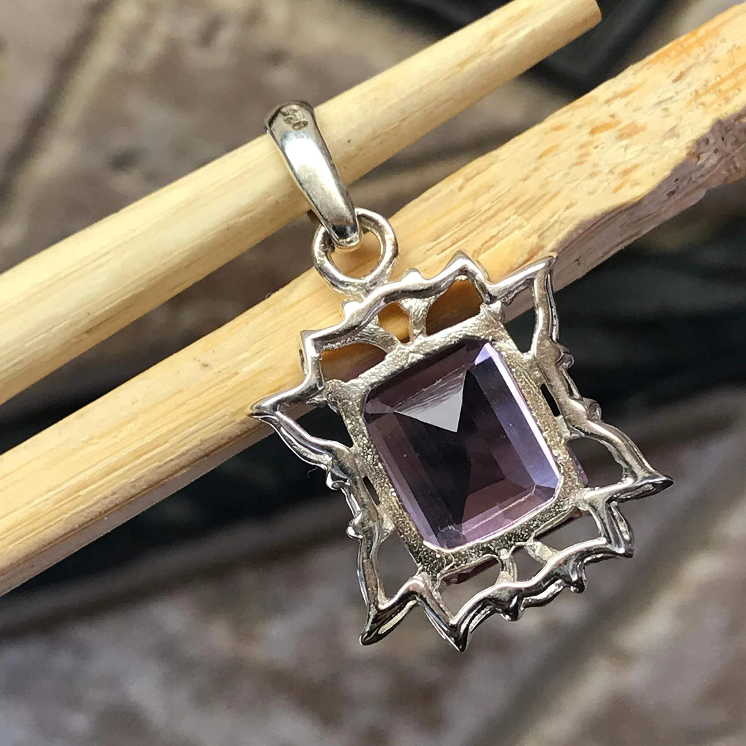 Natural 4ct Purple Amethyst 925 Solid Sterling Silver Pendant 28mm