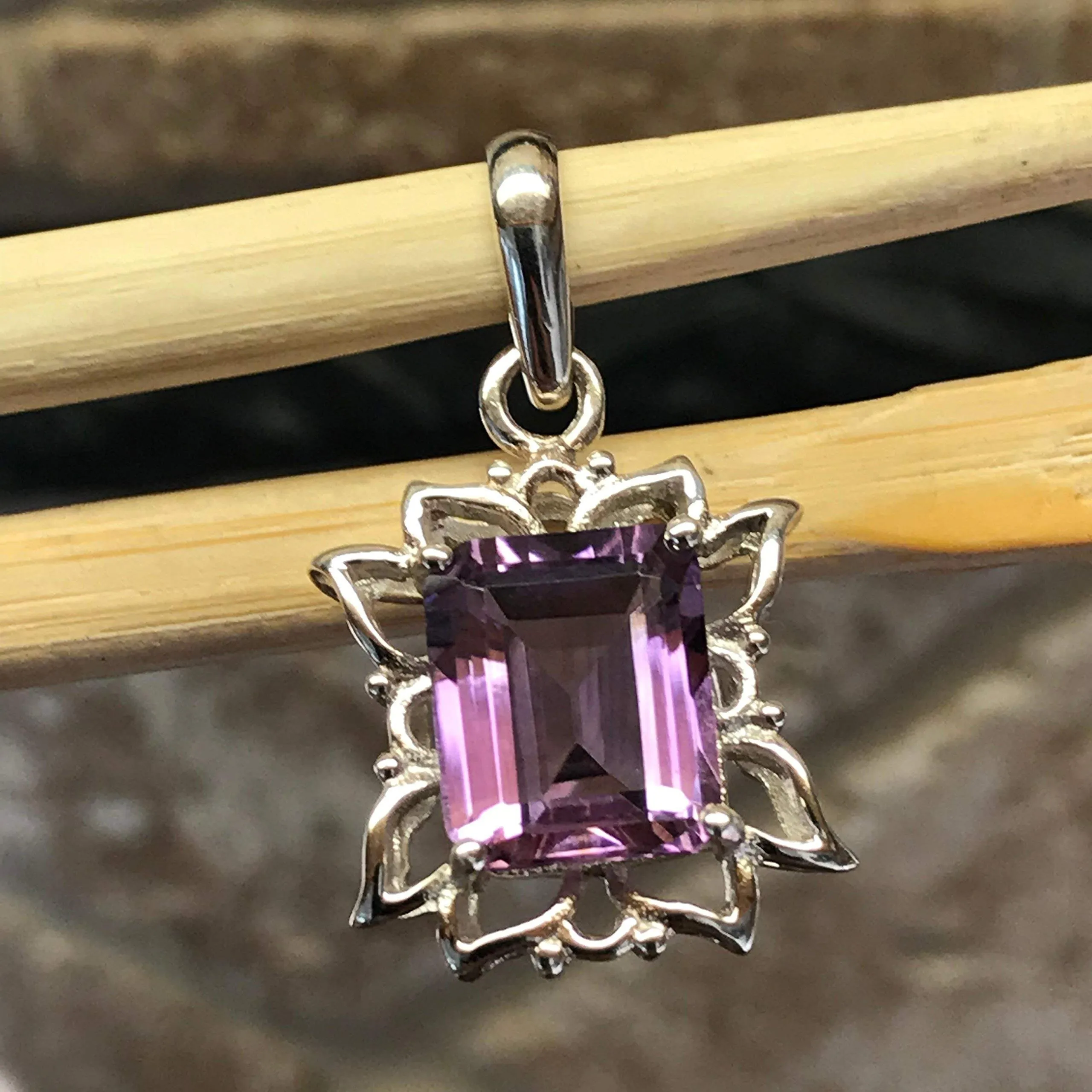 Natural 4ct Purple Amethyst 925 Solid Sterling Silver Pendant 28mm