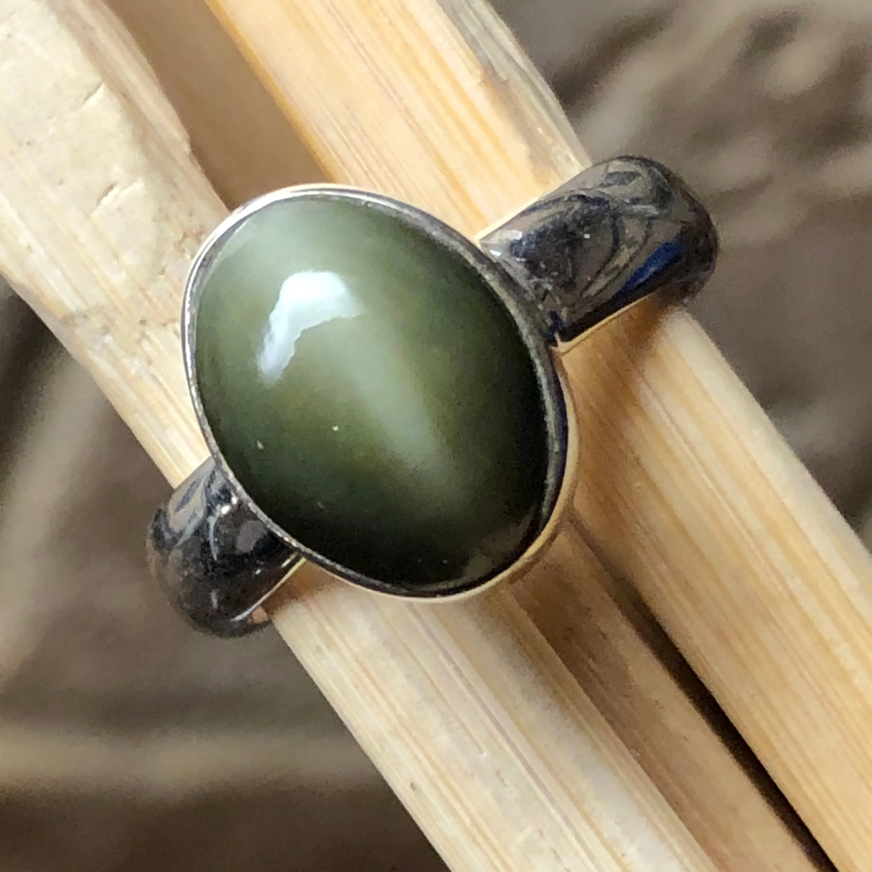 Natural Cat's Eye 925 Solid Sterling Silver Ring Size 5.75, 6, 6.75, 7, 8, 8.5, 8.75, 9, 9.25, 9.75, 10