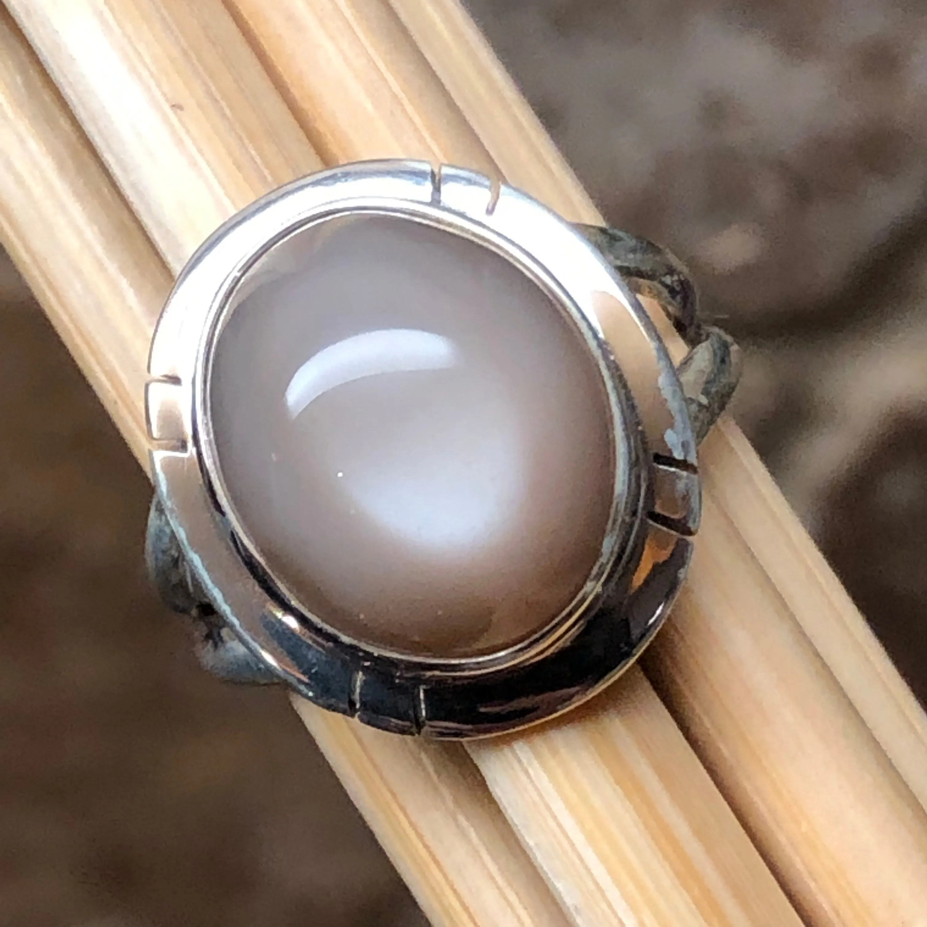 Natural Grey Orthoclase Moonstone 925 Sterling Silver Ring Size 9.5