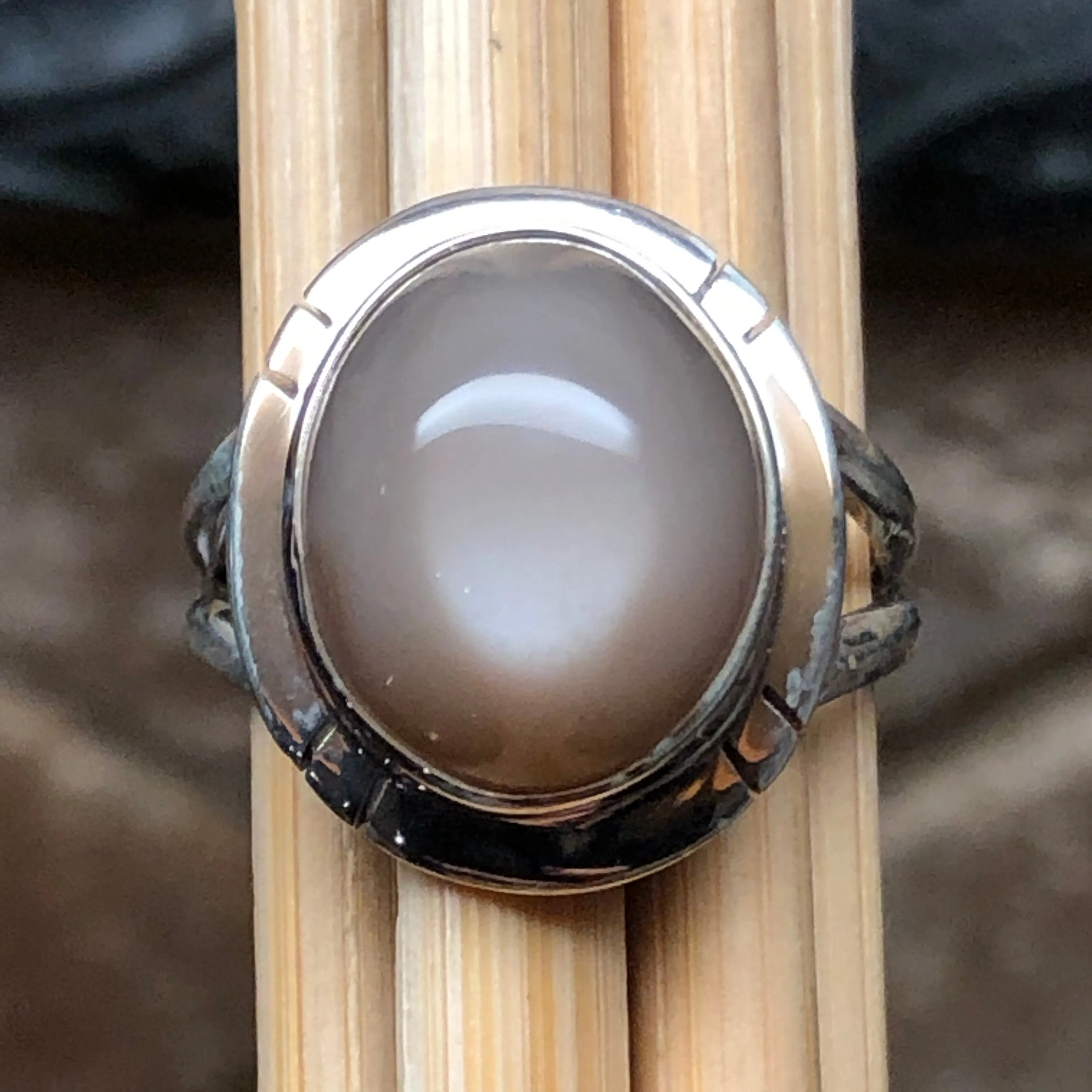Natural Grey Orthoclase Moonstone 925 Sterling Silver Ring Size 9.5