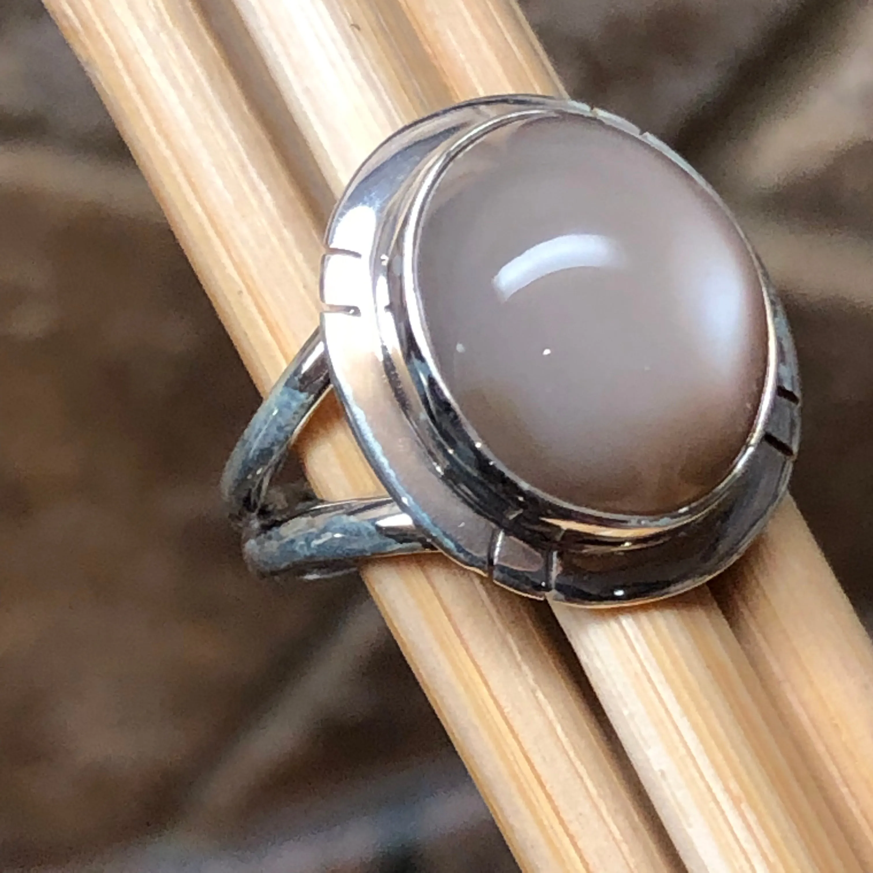 Natural Grey Orthoclase Moonstone 925 Sterling Silver Ring Size 9.5