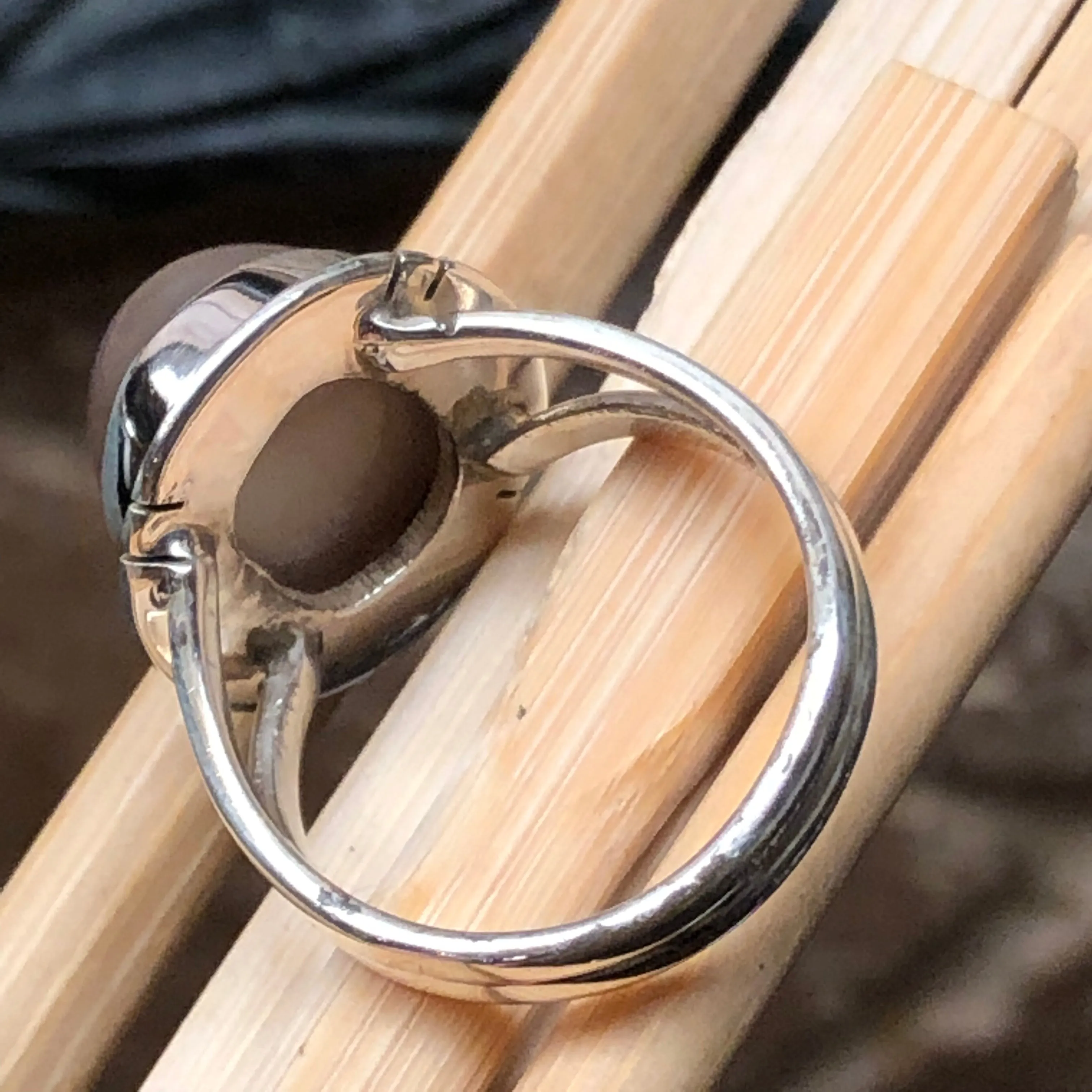 Natural Grey Orthoclase Moonstone 925 Sterling Silver Ring Size 9.5