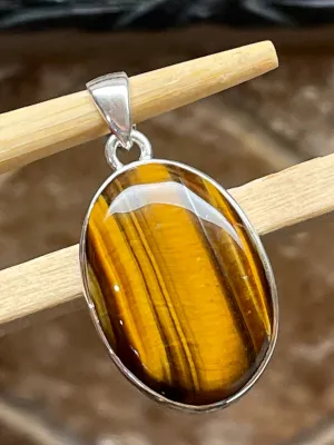 Natural Tiger's Eye 925 Solid Sterling Silver Pendant 35mm