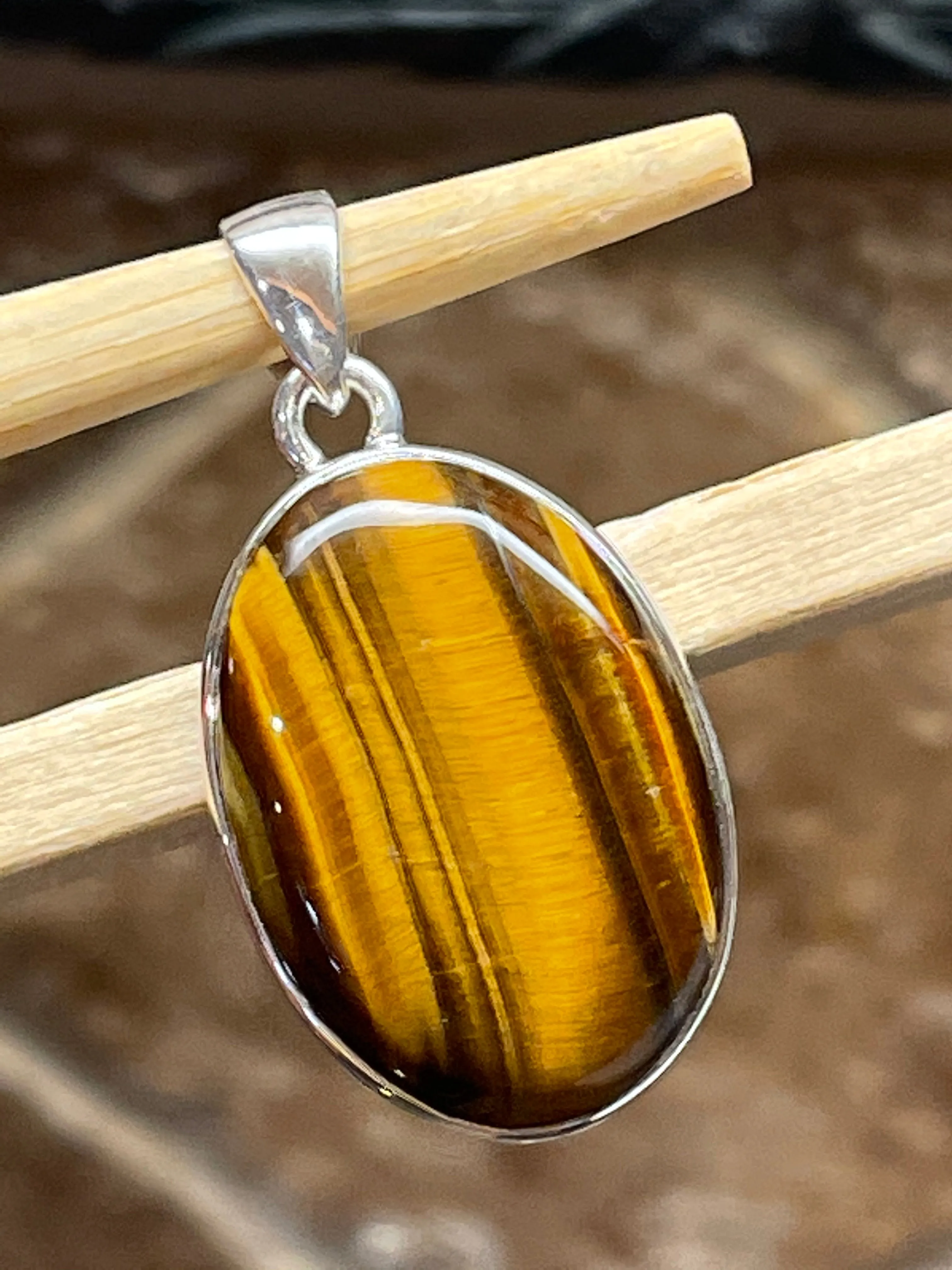 Natural Tiger's Eye 925 Solid Sterling Silver Pendant 35mm