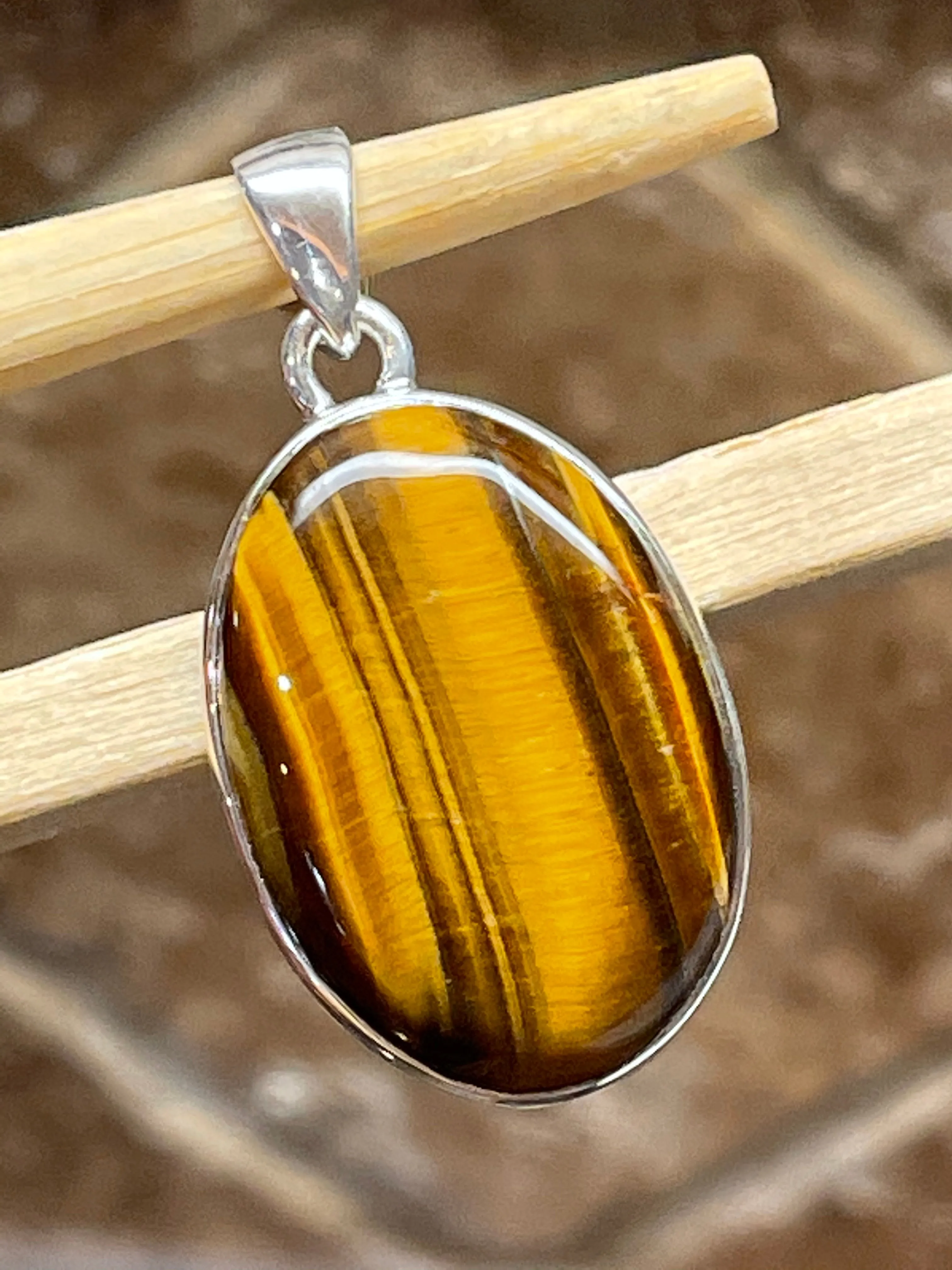 Natural Tiger's Eye 925 Solid Sterling Silver Pendant 35mm