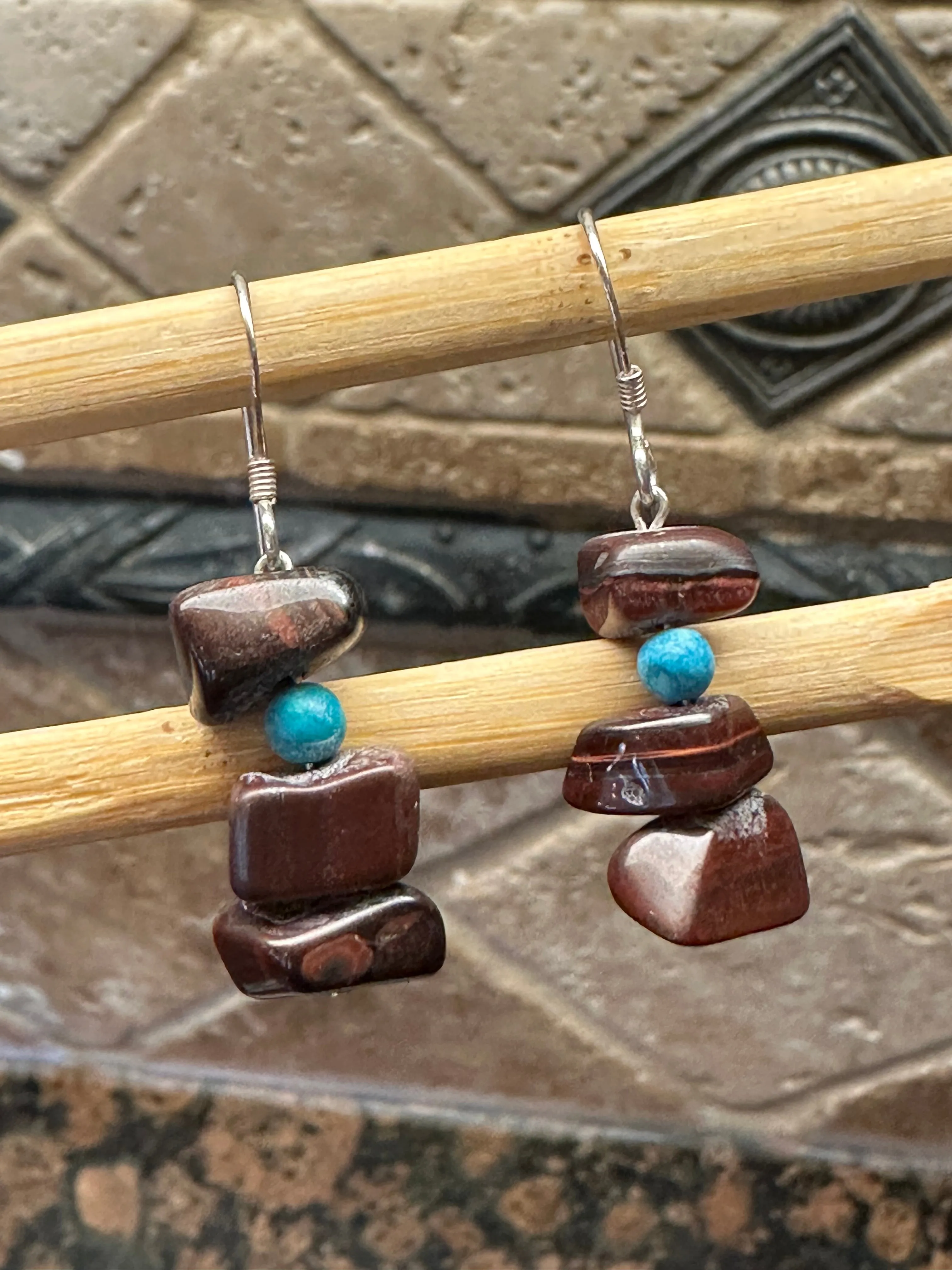 Natural Tiger's Eye 925 Sterling Silver Earrings 40mm