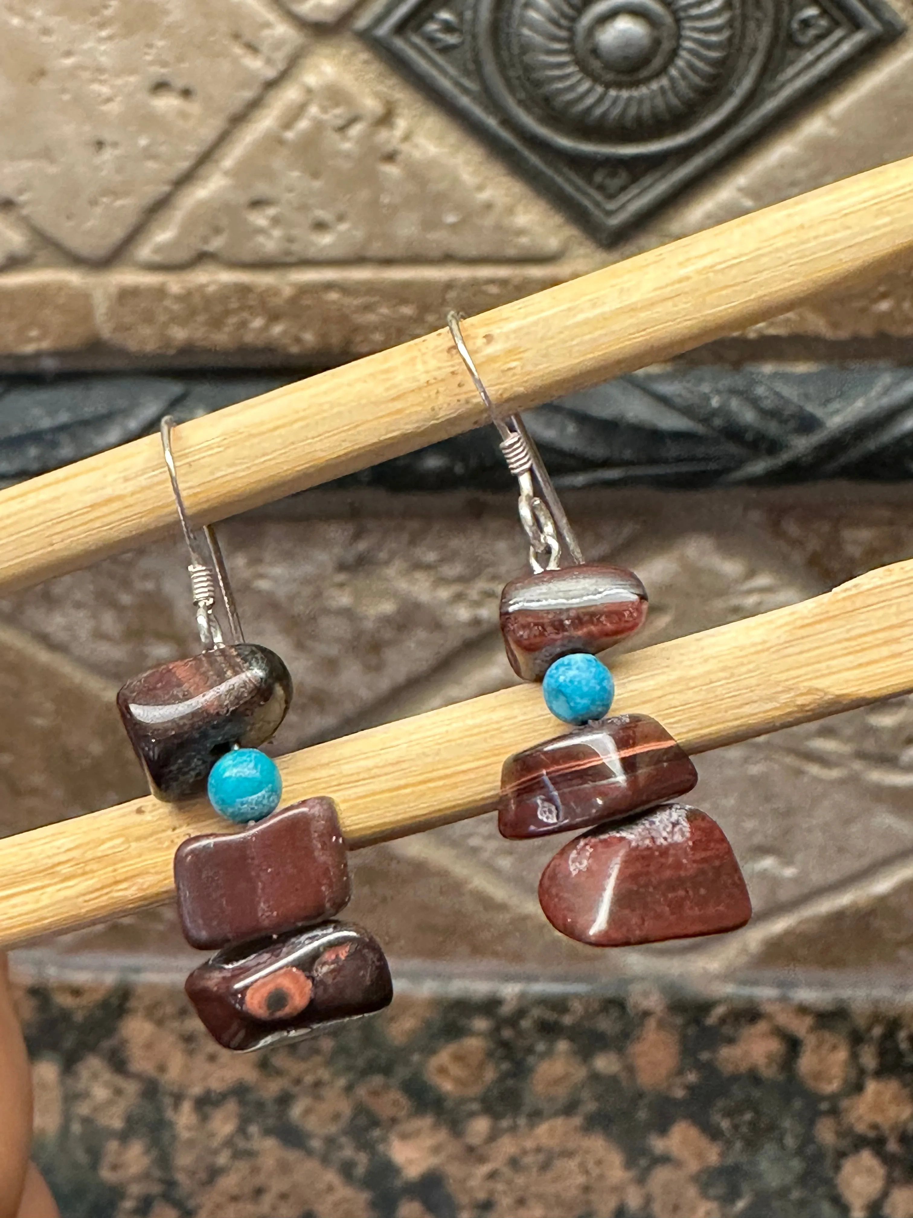 Natural Tiger's Eye 925 Sterling Silver Earrings 40mm