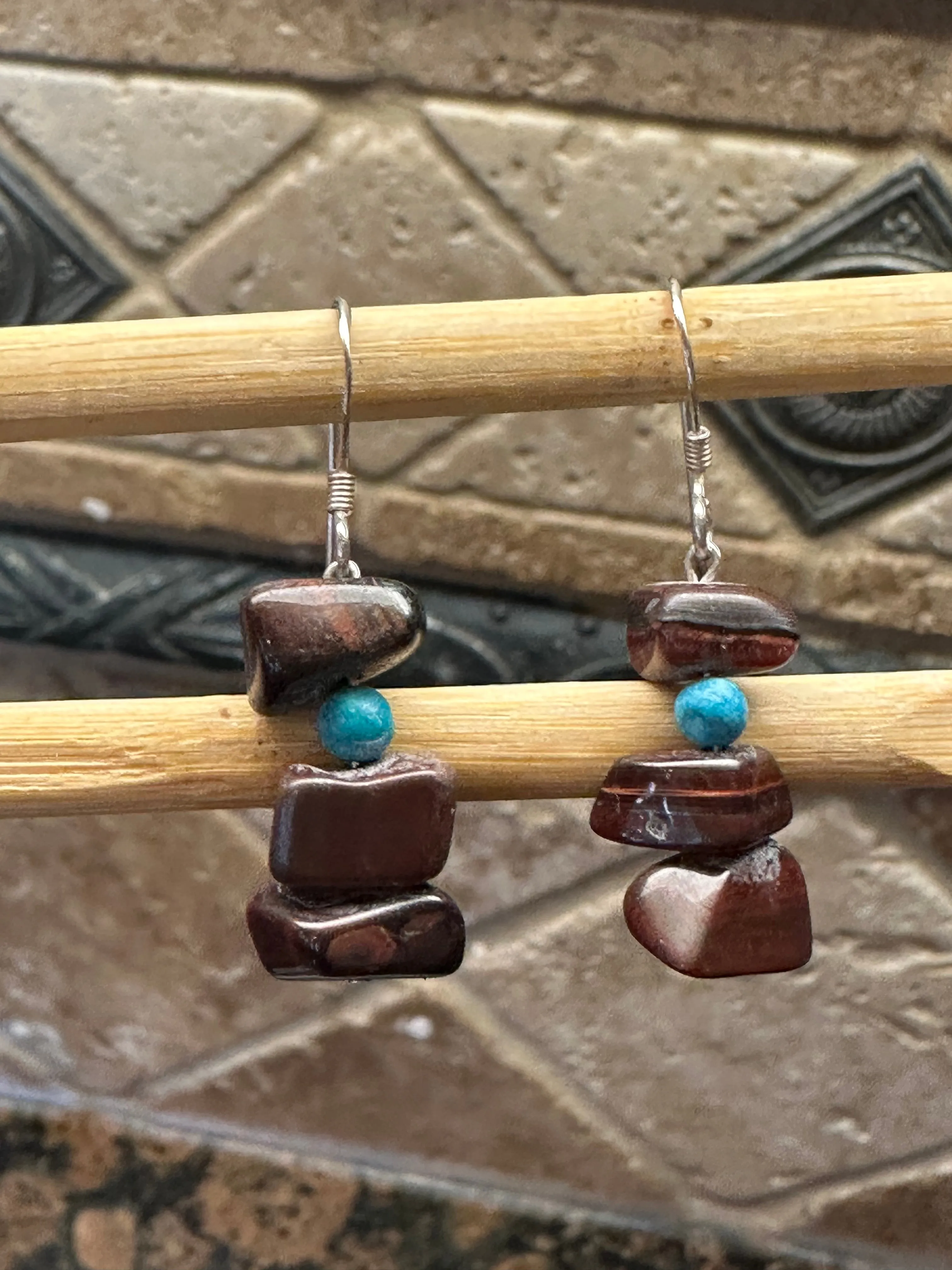 Natural Tiger's Eye 925 Sterling Silver Earrings 40mm