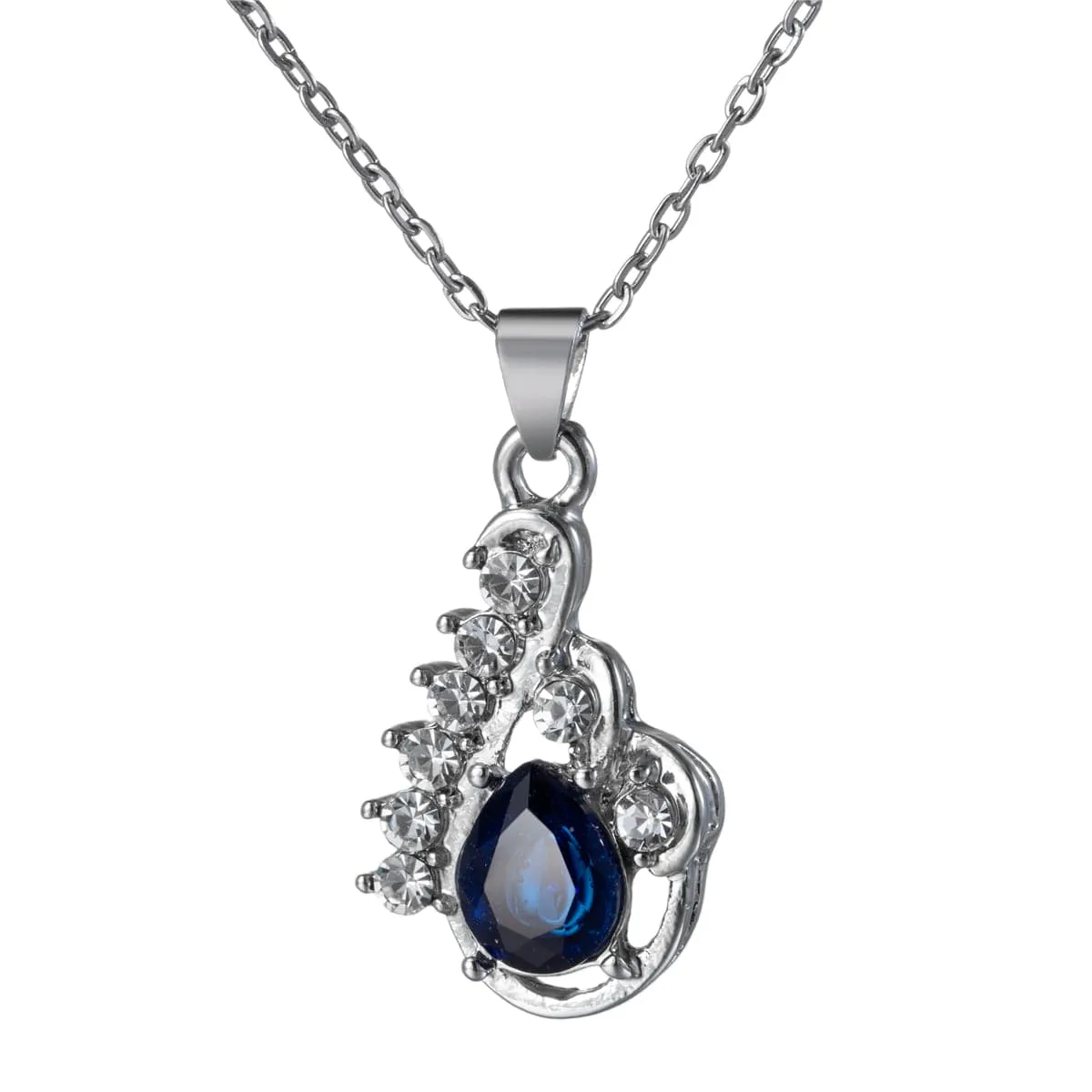 Navy Crystal & Cubic Zirconia Pear-Cut Pendant Necklace