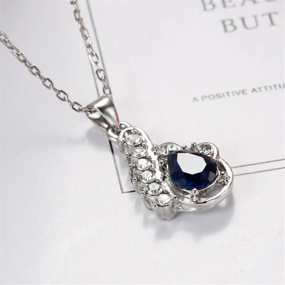 Navy Crystal & Cubic Zirconia Pear-Cut Pendant Necklace