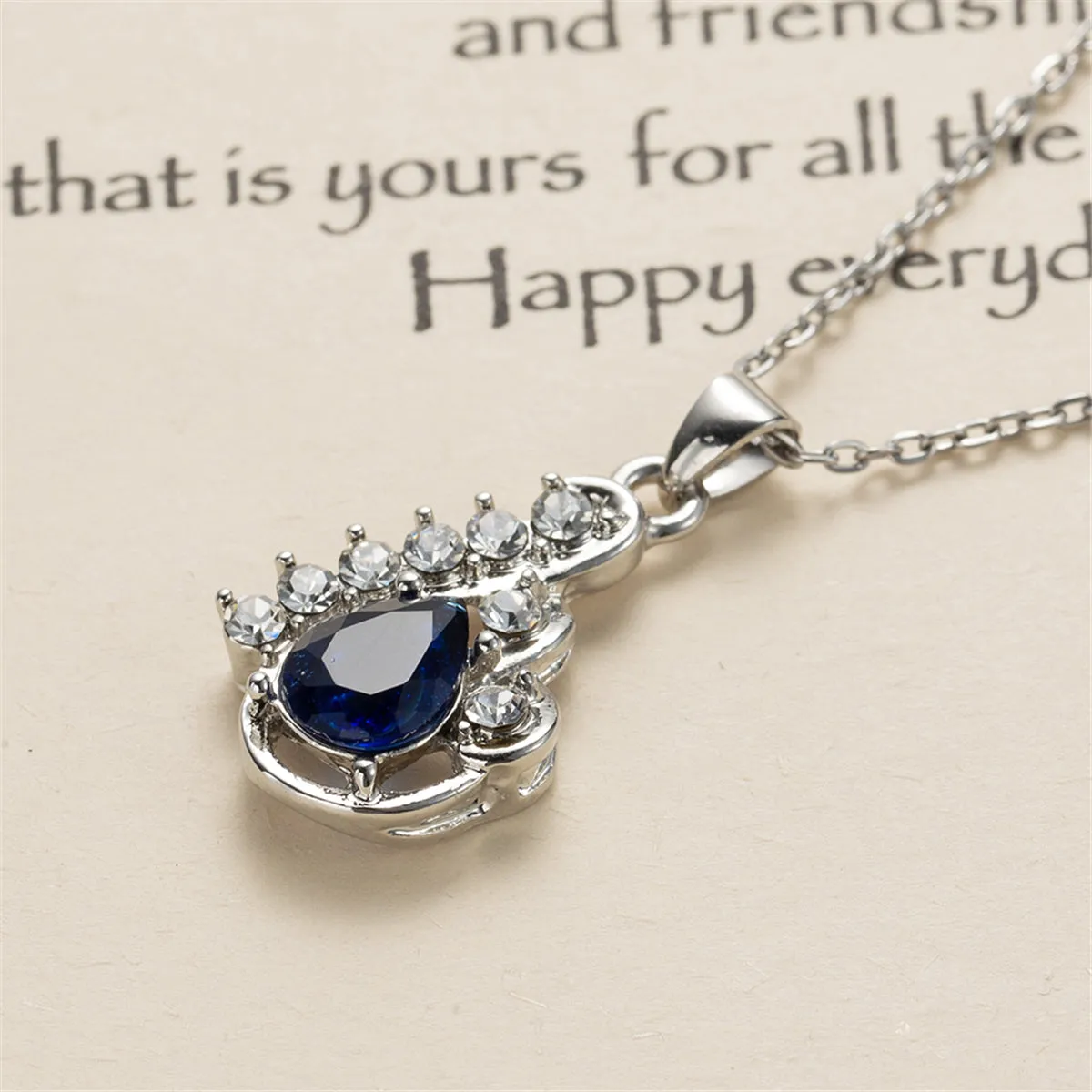 Navy Crystal & Cubic Zirconia Pear-Cut Pendant Necklace