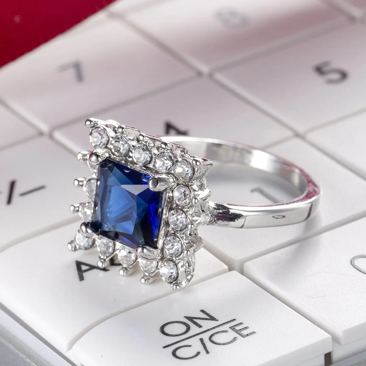 Navy Crystal & Cubic Zirconia Princess-Cut Ring