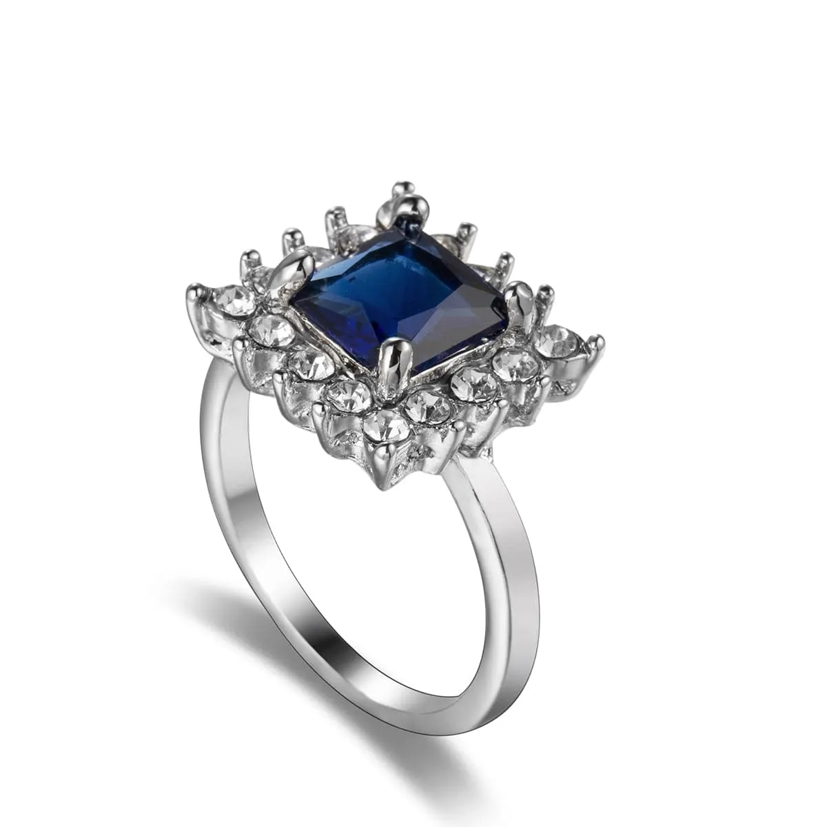 Navy Crystal & Cubic Zirconia Princess-Cut Ring