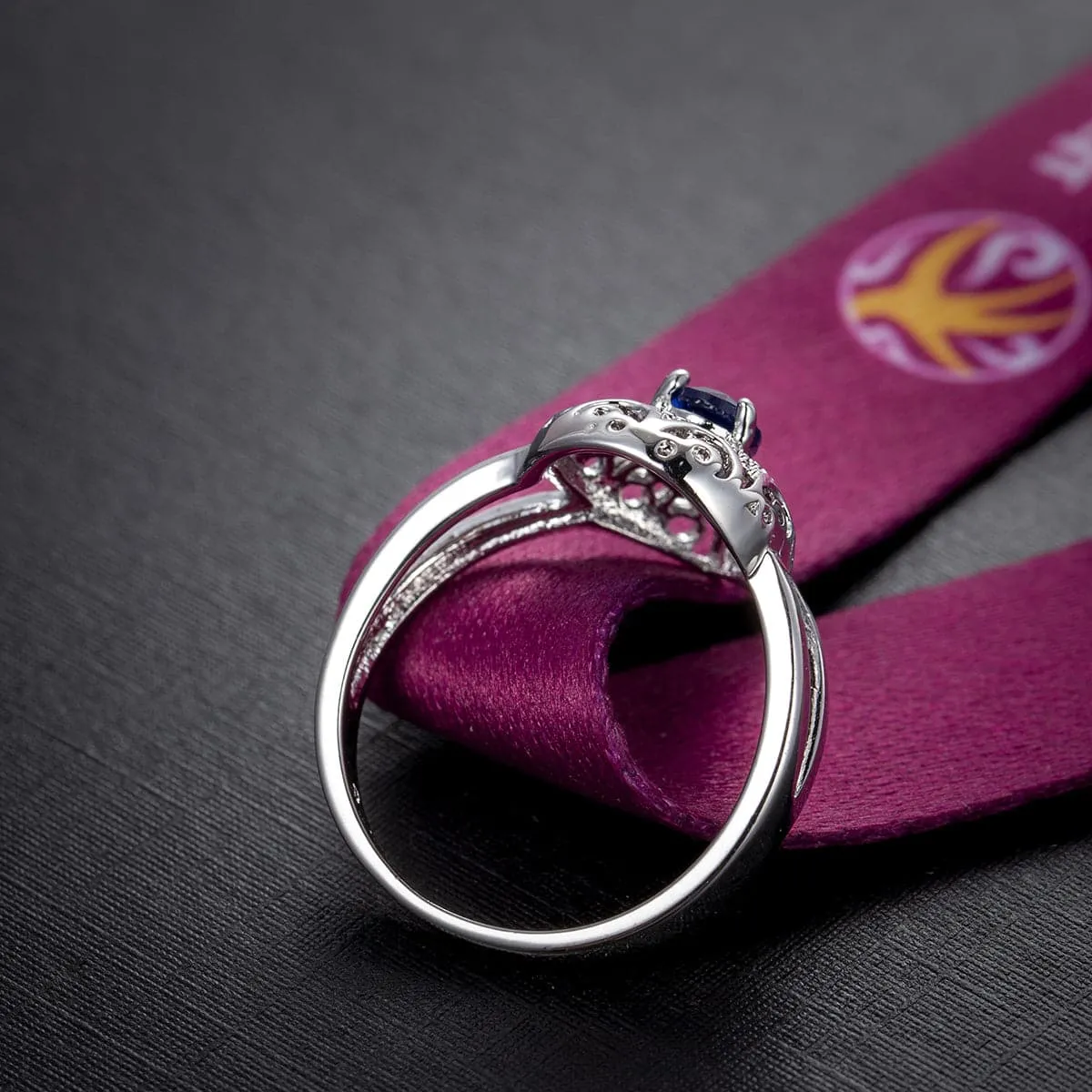 Navy Crystal & Silver-Plated Pear Ring