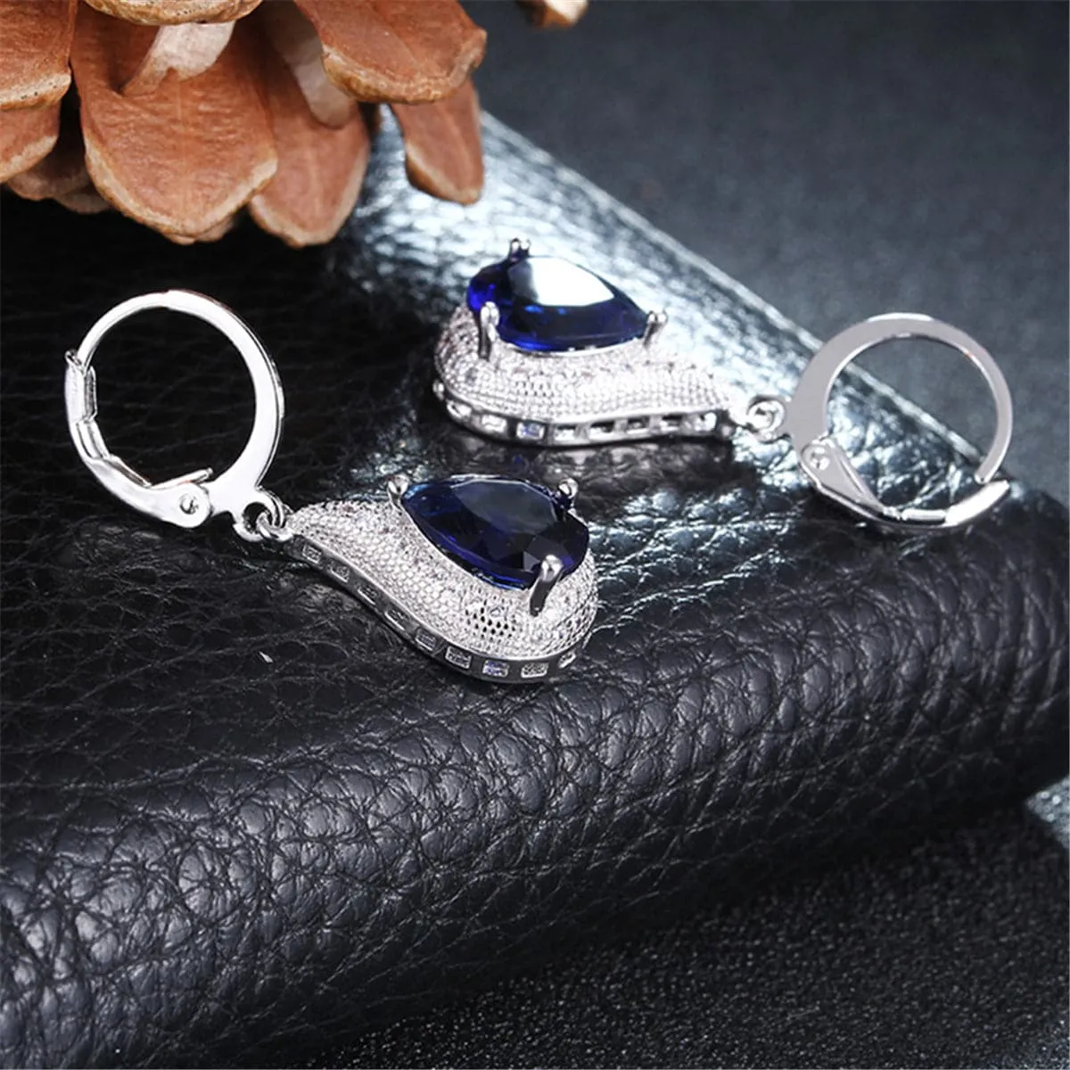 Navy Crystal & Silver-Plated Teardrop Earrings