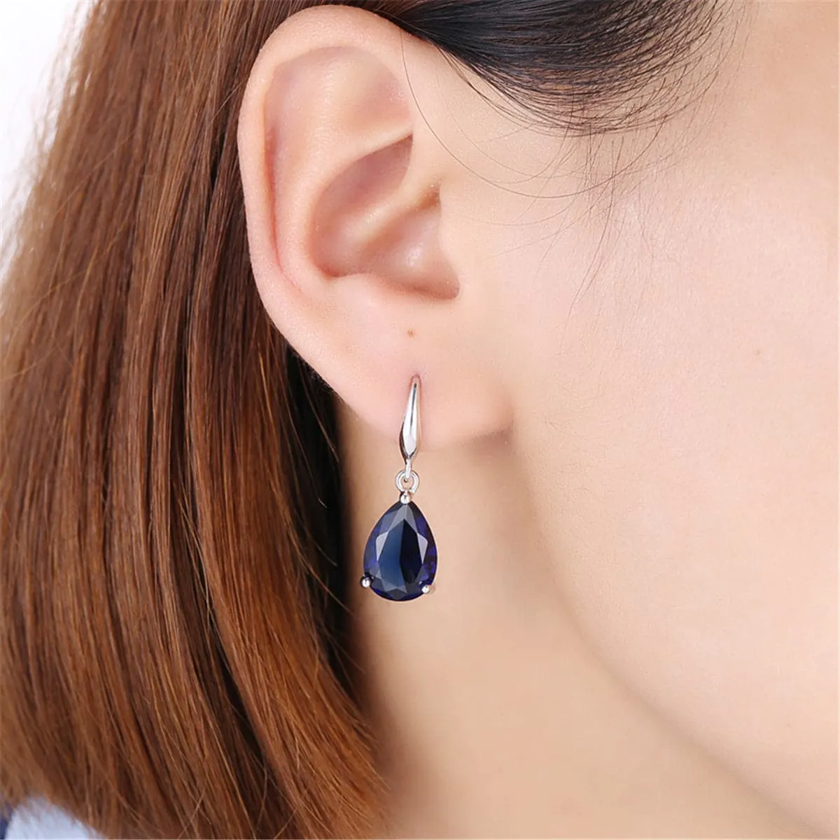 Navy Crystal & Silver-Plated Teardrop Earrings