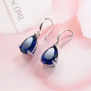 Navy Crystal & Silver-Plated Teardrop Earrings