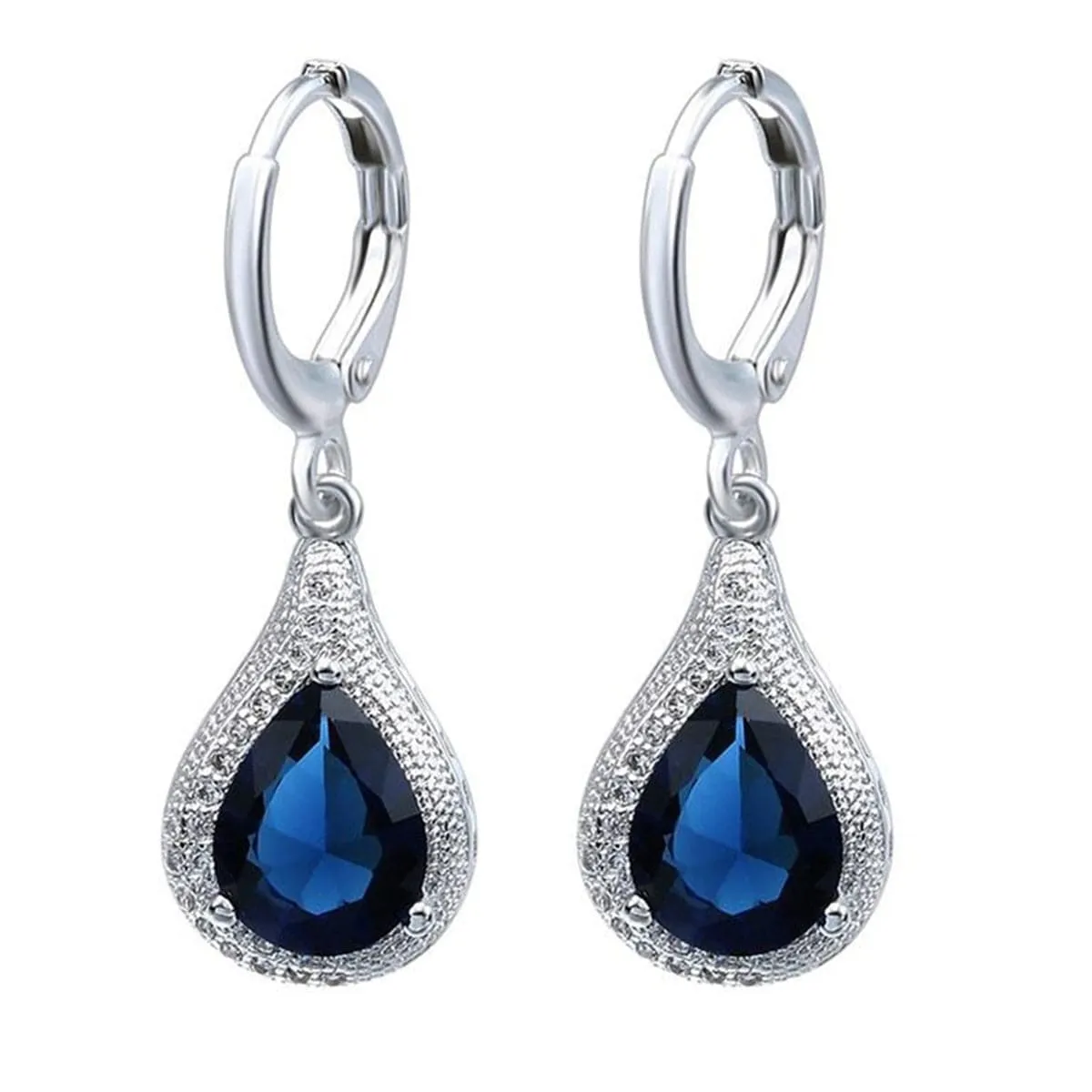 Navy Crystal & Silver-Plated Teardrop Earrings