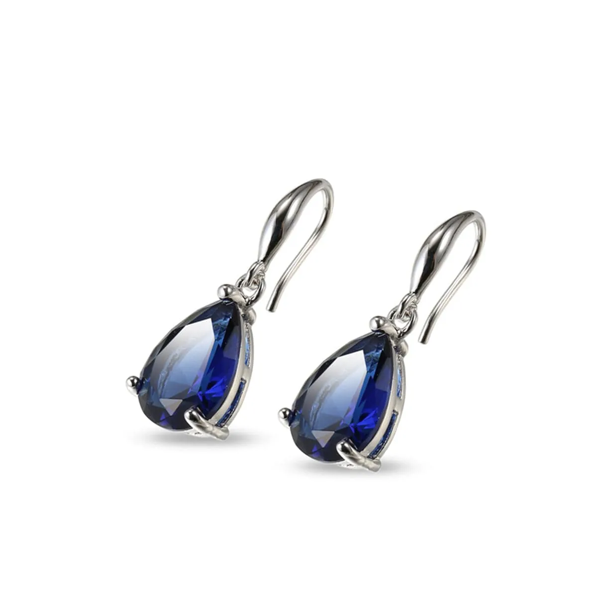 Navy Crystal & Silver-Plated Teardrop Earrings