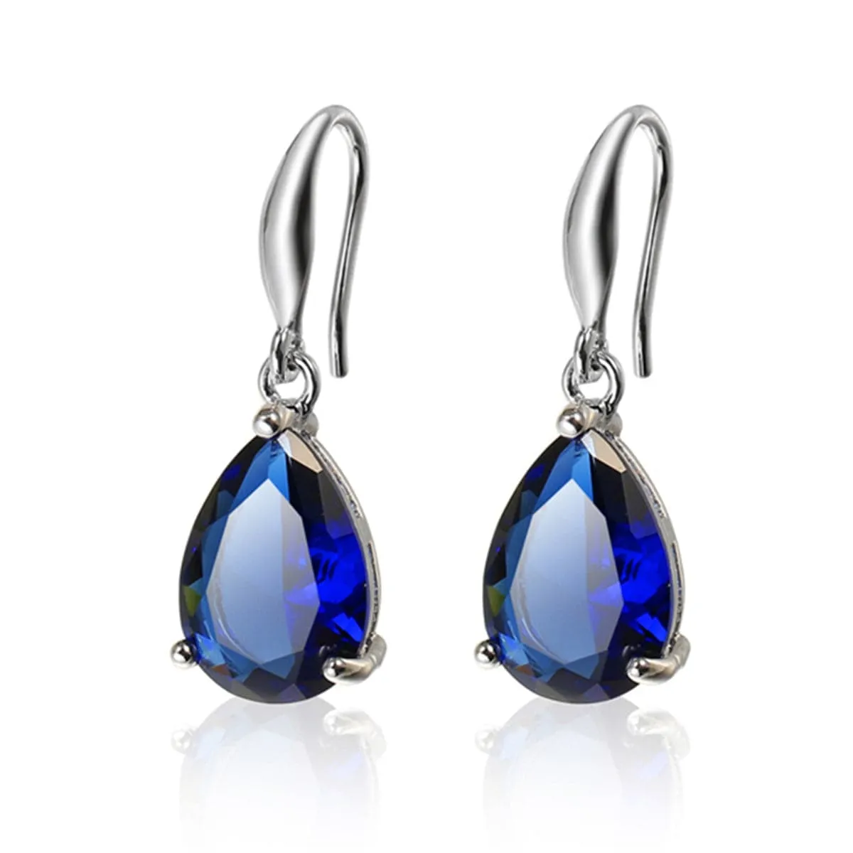 Navy Crystal & Silver-Plated Teardrop Earrings