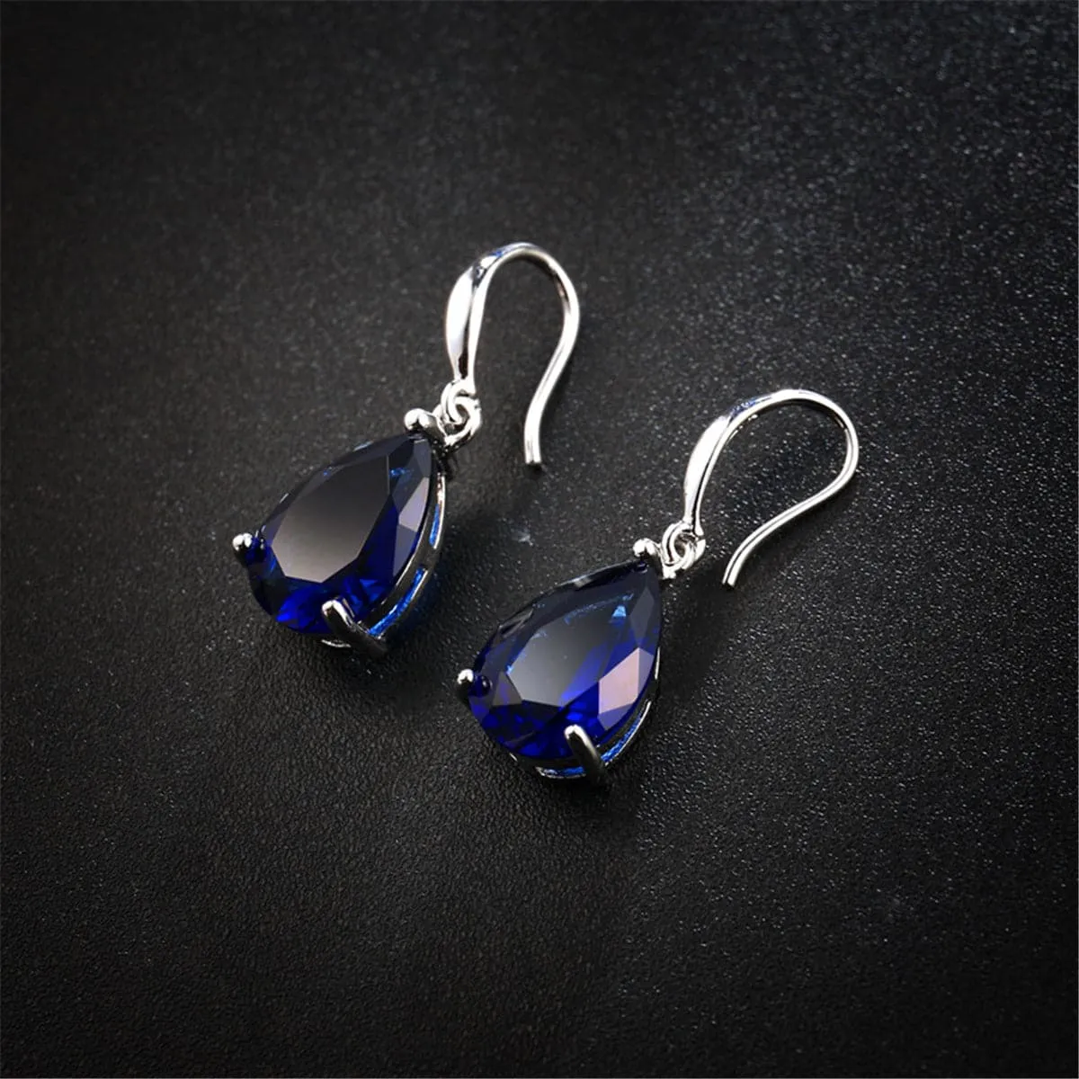 Navy Crystal & Silver-Plated Teardrop Earrings