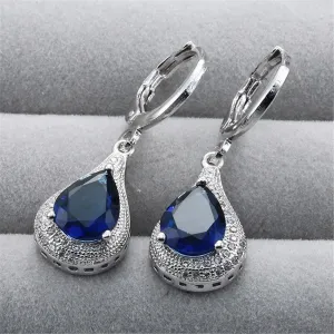 Navy Crystal & Silver-Plated Teardrop Earrings