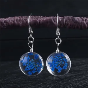 Navy Gypsophila & Silver Plated Drop Earrings