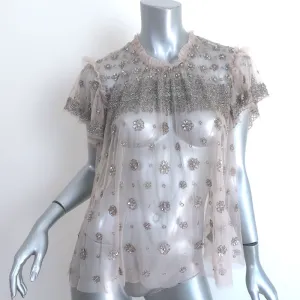 Needle & Thread Andromeda Embellished Top Dove Gray Size 8 Short Sleeve Blouse