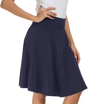 New Afibi Women's Stretch Waist A-line Flared Midi Full Skater Skirt with Pocket, Navy! Sz S!