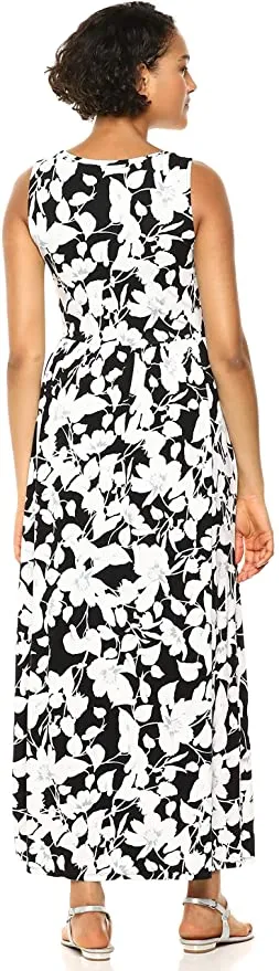 New Amazon Essentials Women's Tank Waisted Maxi Dress in Black & White Floral, Sz XL!