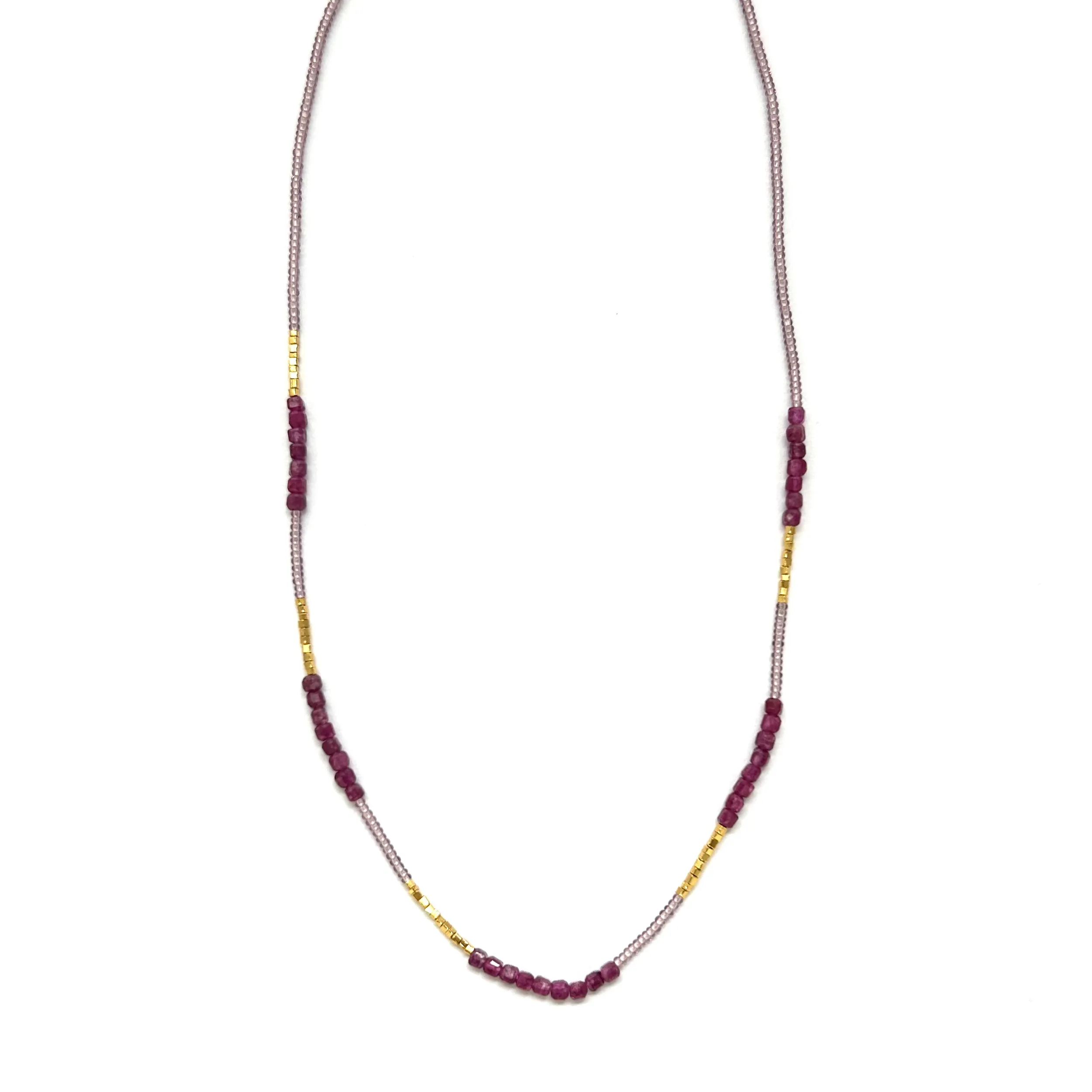 NEW! Ruby Beads with Pink Seed Bead Necklace and Gold Filled Clasps by Debbie Fisher