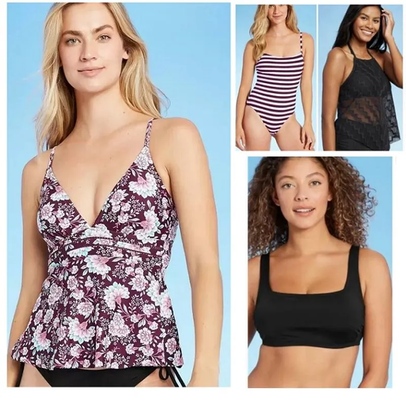 New with tags! Kona Sol Women's one piece swimsuit in Burgundy & White Stripe! Sz S