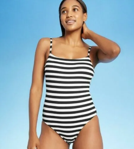 New with tags! Kona Sol Women's one piece swimsuit in Burgundy & White Stripe! Sz S