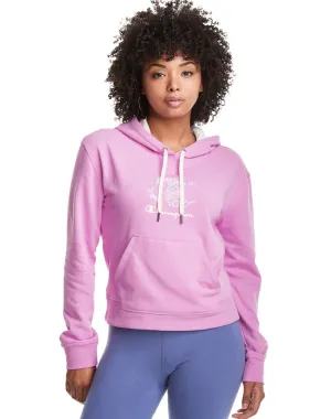New Women's Campus French Terry Hoodie, Paisley Logo, colour is paper orchid, Sz S! Retails $80 