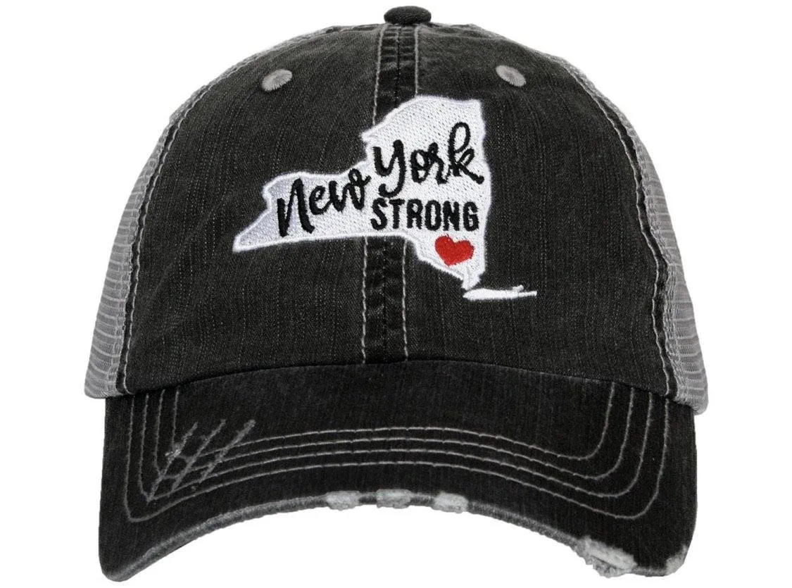 New York hats | New York Strong ~ New York Tough ~ Embroidered ~ Distressed trucker cap