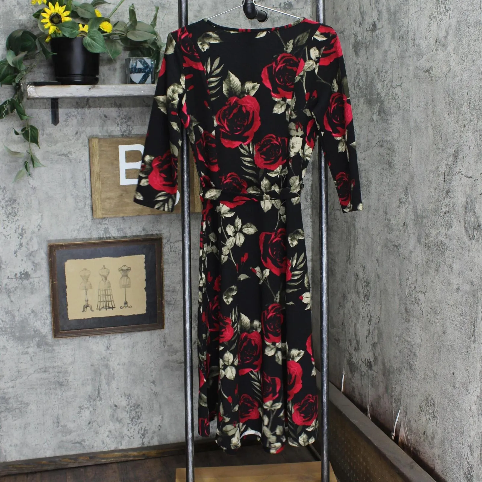 Nina Leonard Women's Sylvia Print Midi Dress L5513EF Black / Red M
