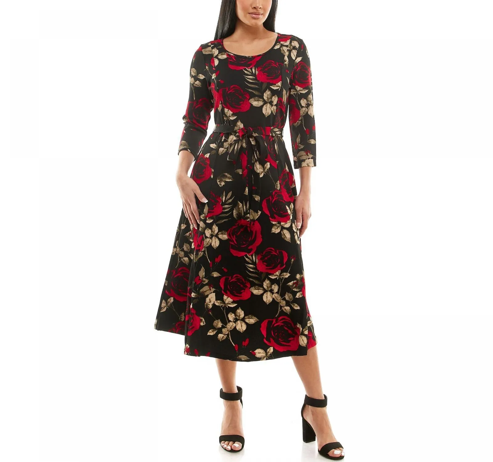 Nina Leonard Women's Sylvia Print Midi Dress L5513EF Black / Red M