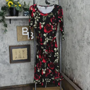 Nina Leonard Women's Sylvia Print Midi Dress L5513EF Black / Red M